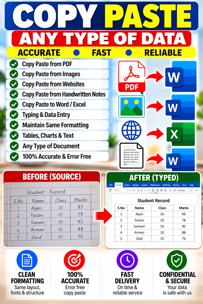 do accurate data entry, typing and copy paste work