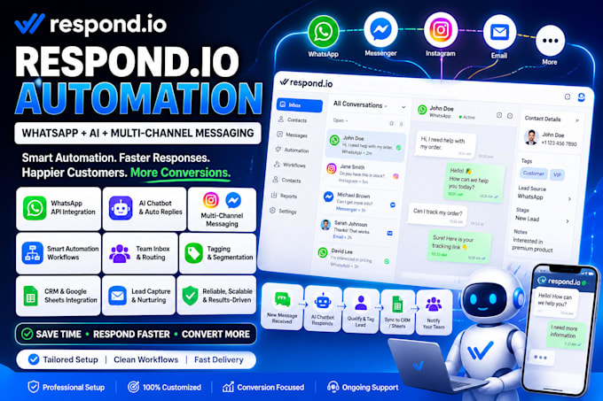 setup respond io ai agent automation respond io customer support CRM IOS API