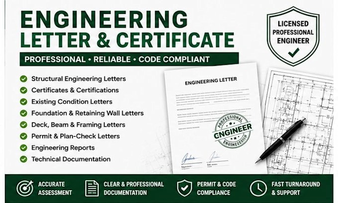 provide engineering letters, structural certifications and reports