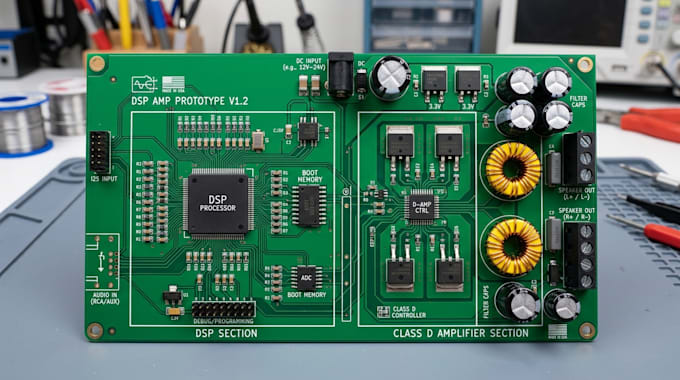 design dsp audio amplifier pcb with class d amplification and dsp pcb