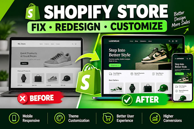 fix, redesign and customise your shopify store or website for better performance