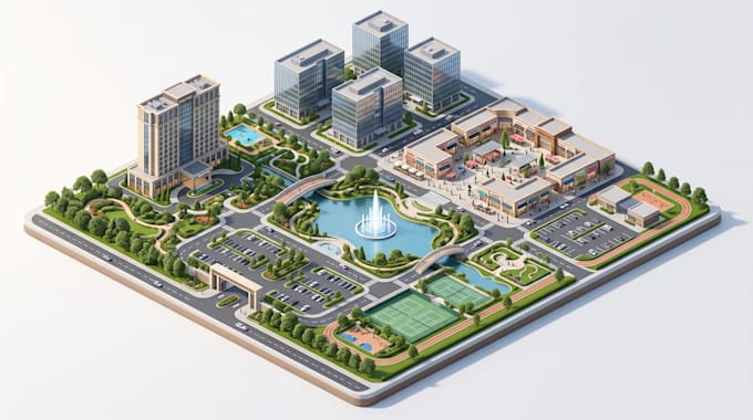 design interactive 3d isometric map with clickable locations, campus, hotel map