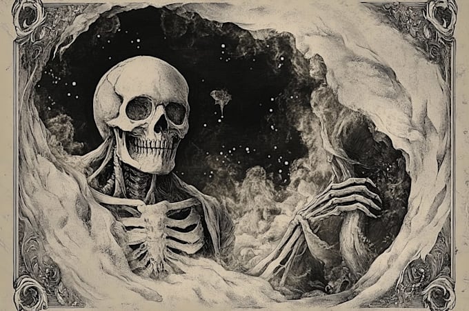 draw dark art illustration with engraving style