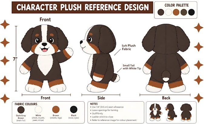 design custom plush reference sheet kawaii plushie toy stuffed animal tech pack