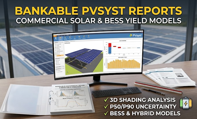 create bankable commercial solar pvsyst reports and bess yield models
