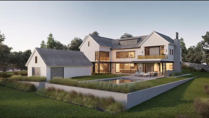design 3d house modeling, exterior architectural modeling and rendering