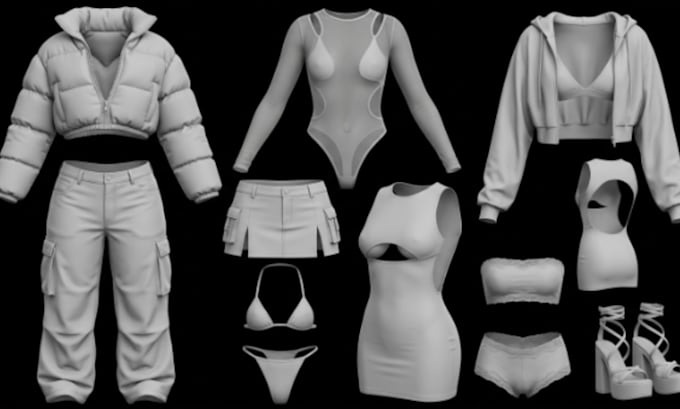 make 3d clothing models, streetwear garments,