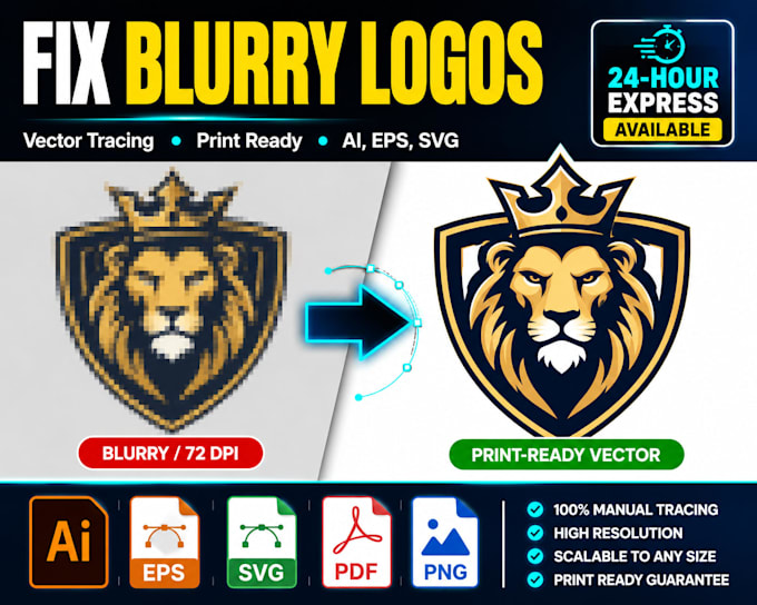 fix blurry logo, vectorize image to print ready vector file