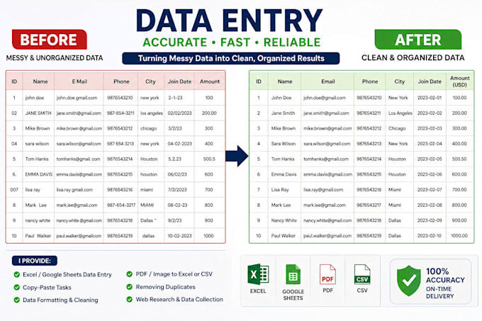 do accurate data entry and excel spreadsheet work