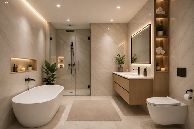 do custom kitchen cabinet interior design with bathroom remodel and 3drendering