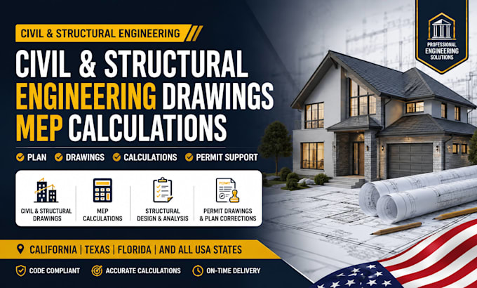 civil structural engineering drawing mep calculation california texas florida