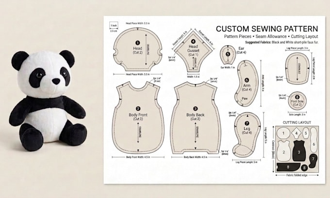 create a plush toy tech pack and sewing pattern for manufacturing