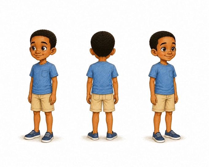 draw a character turnaround, model sheet, poses and expression sheet