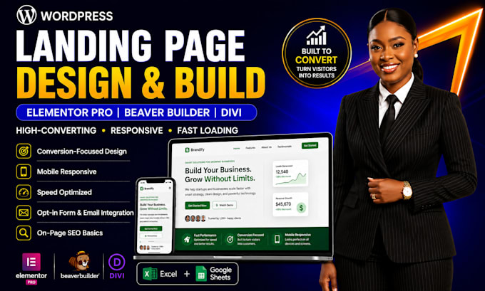build a wordpress landing page with elementor pro, beaver builder or divi