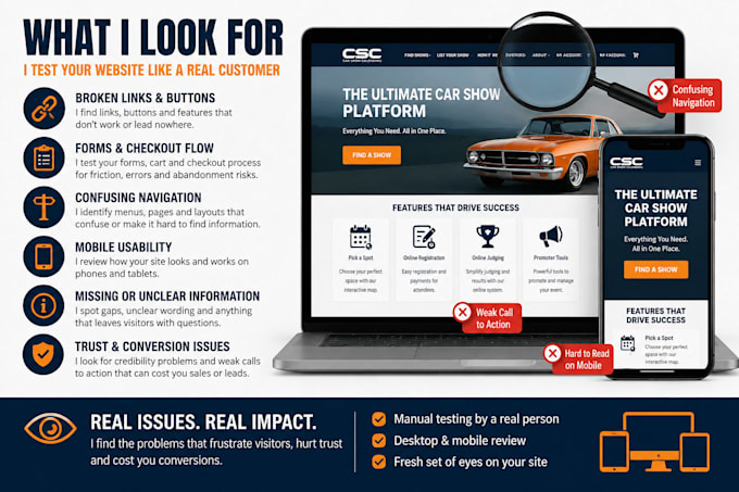 test your website for bugs, usability and user experience issues