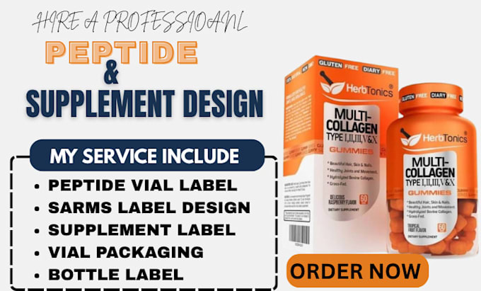design peptide sarms supplement, vial label design and packaging design