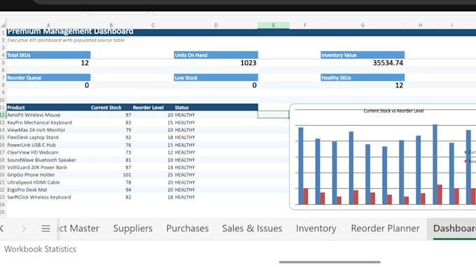 create an excel inventory tracker and reorder planner
