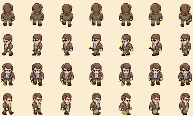 create 8 bit and 16 bit pixel art sprite sheets and animation for games