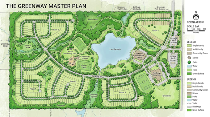 create a 2d colored site plan rendering or master plan illustration plot map