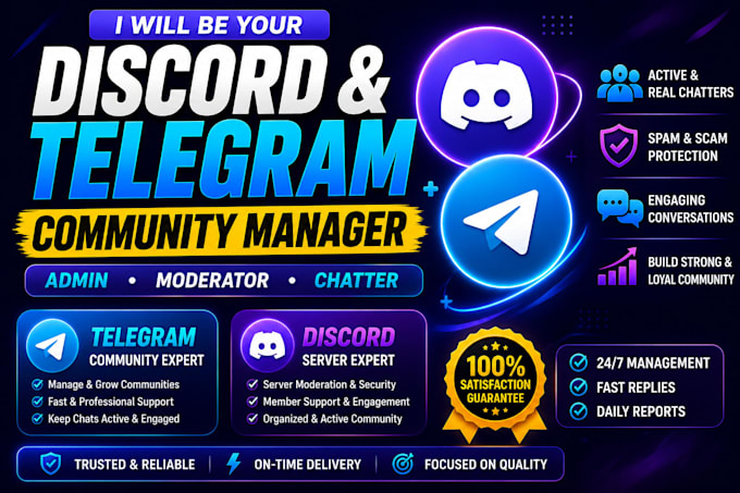 be your telegram and discord chatter, manager, admin, moderator