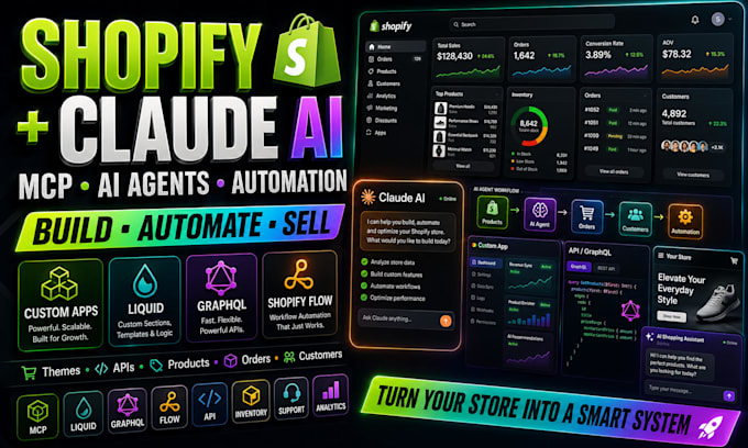 build shopify claude code mcp ai agent automation  custom app and liquid store