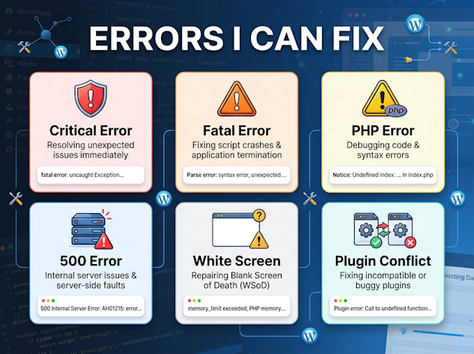 wordpress critical errors and fatal errors