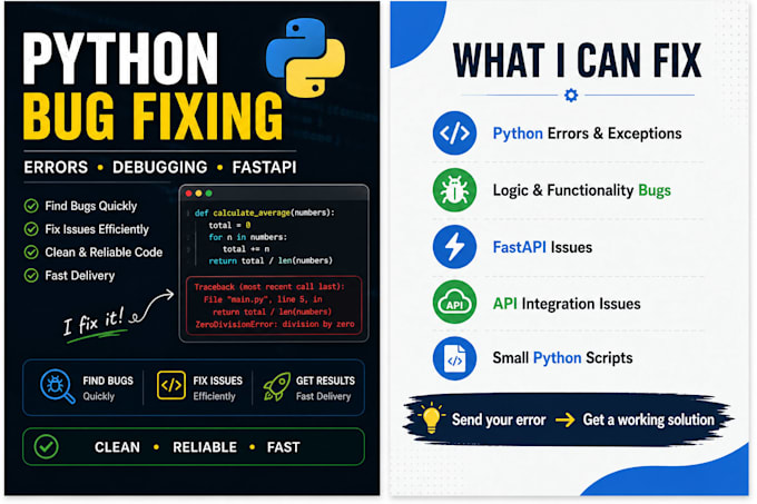 fix python bugs and errors in your code