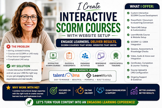 create interactive scorm courses with website setup using talentlms, learnworld