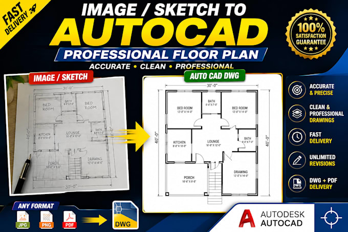 convert image sketch PDF to autocad floor plan dwg
