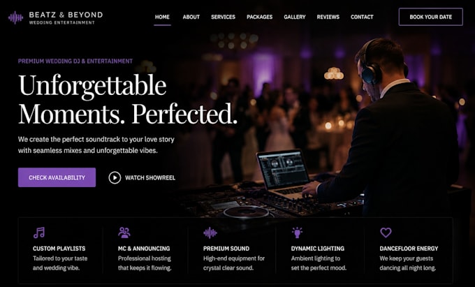 design wix wedding dj website squarespace dj entertainment wedding website