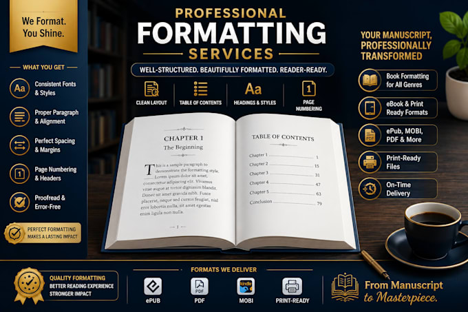 edit, proofread and professionally format your ebook or book