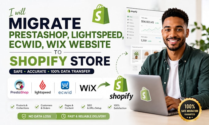 migrate prestashop website lightspeed ecwid wix website to shopify store