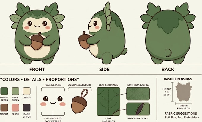 design a custom plush toy reference sheet
