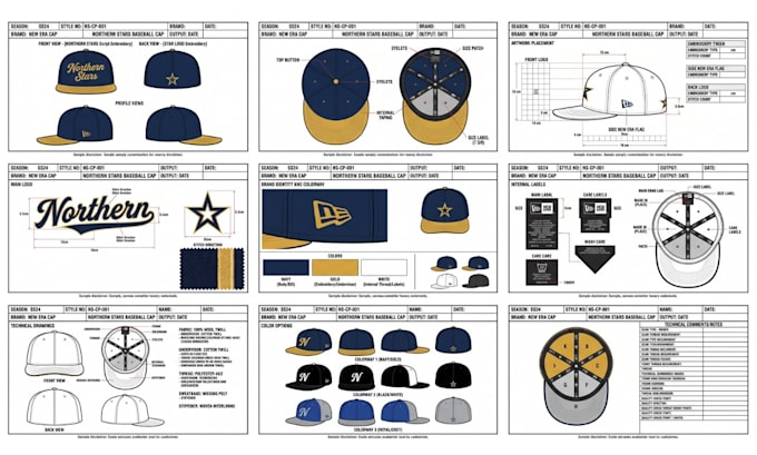 fashion design cap tech pack panel dad snapback bucket hat tech pack cap design