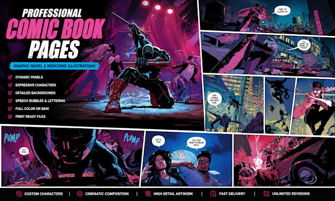 create professional comic book pages, graphic novel and webcomic illustrations