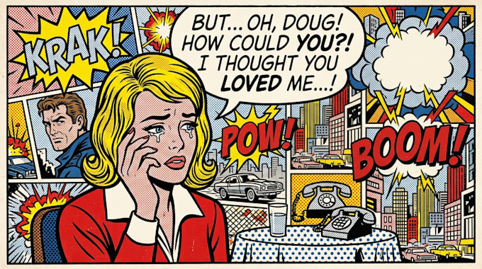 draw a retro pop art roy lichtenstein style