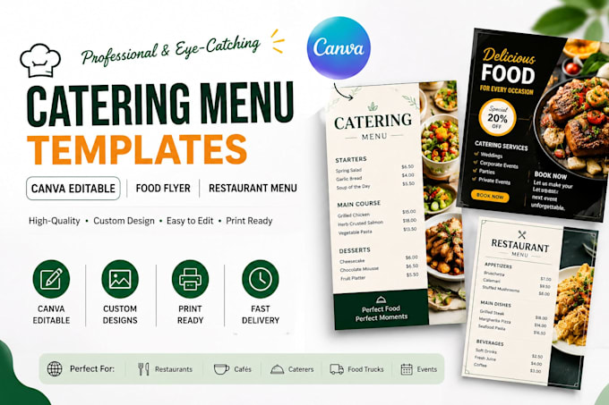 design catering menu template,canva editable food flyer and restaurant menu cafe