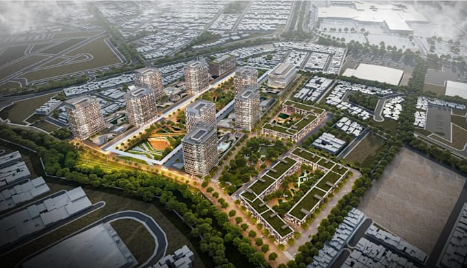 design residential township masterplan housing development 3d site plan render