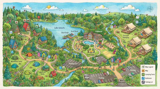 design campground map, rv park layouts, campsite map and site plan