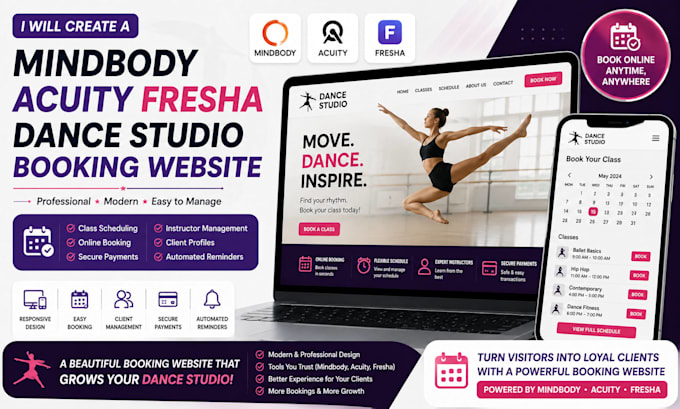 create a mindbody acuity fresha dance studio booking website