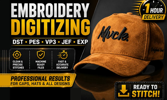 do complex embroidery digitizing into dst, pes, vp3, jef, exp, in 1 hour