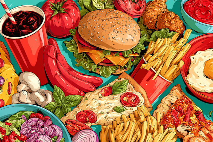food pop art illustrations