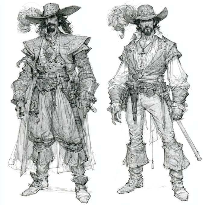 draw outline and color sketch cartoon illustrations
