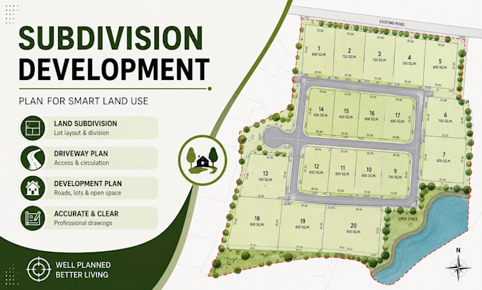 create subdivision development, driveway plan, land subdivision
