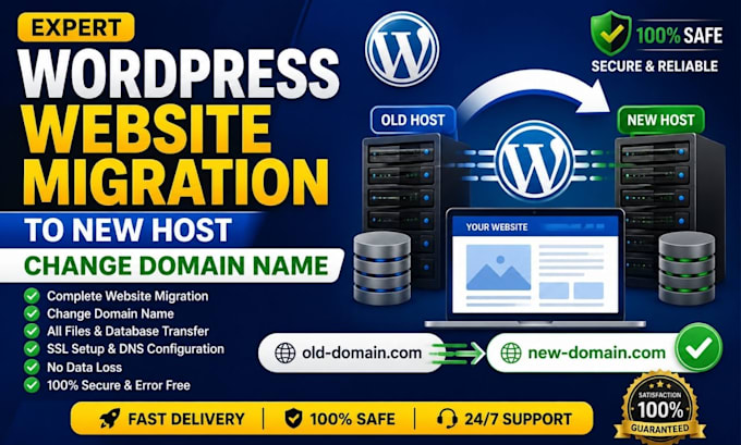 do wordpress website migration to new host, change domain name