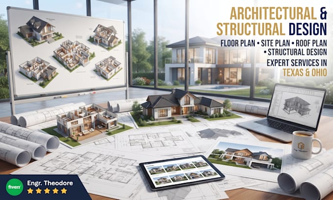 architectural floor plan, site plan, roof plan structural design in texas ohio