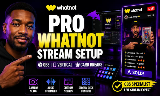 setup obs studio for whatnot vertical streams, live auction and card breaks