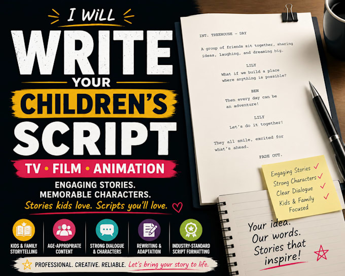 write your script or screenplay for children