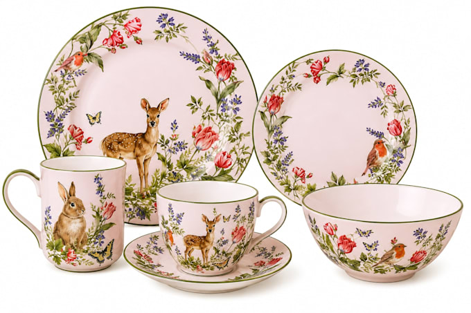 make tableware botanical ceramic designs, plates, mugs, cups