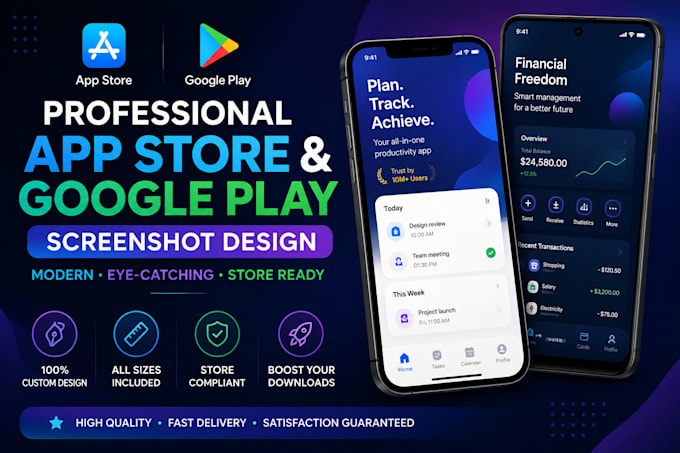 design professional app store and google play screenshots